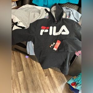 Fila Charcoal Hoodie with White and Red Logo Medium